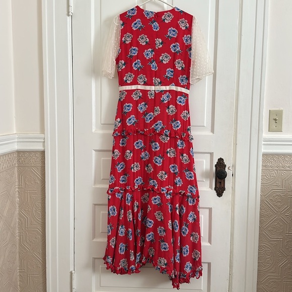 Sister Jane Red Maxi Midi Sundress Tiered Lace Sheer Ruffle Floral Dress - Picture 5 of 7